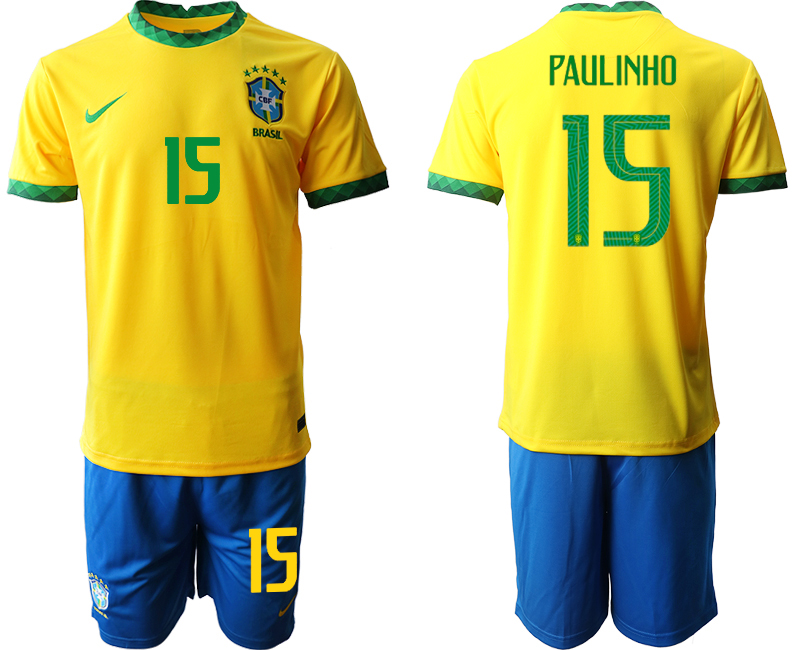 Men 2020-2021 Season National team Brazil home yellow #15 Soccer Jersey